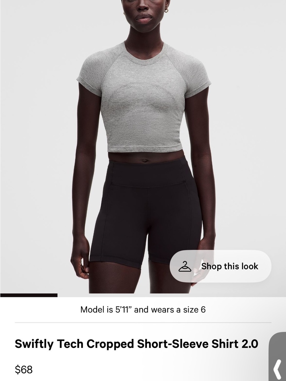 lululemon athletica Swiftly Tech Cropped Tee — Gray
